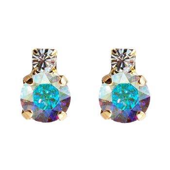 Boucles d'oreilles deux cristaux, cristal 8mm - or - aurore boréale 1