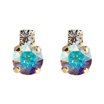 Earrings of two crystals, 8mm crystal - gold - aurore boreale