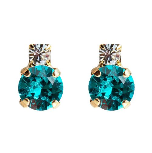 Earrings of two crystals, 8mm crystal - gold - Blue Zircon