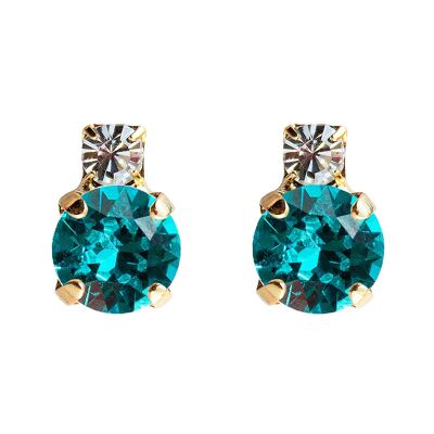 Ohrringe aus zwei Kristallen, 8 mm Kristall - Gold - Blauer Zirkon