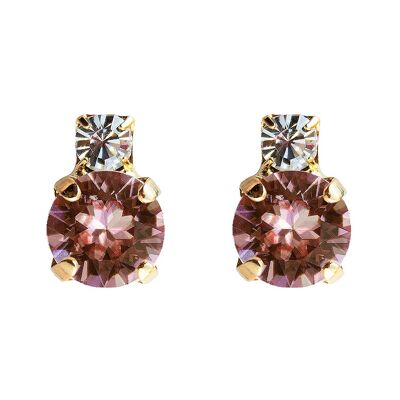 Orecchini di due cristalli, cristallo 8mm - oro - rosa cipria