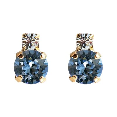 Earrings of two crystals, 8mm crystal - gold - Denim Blue