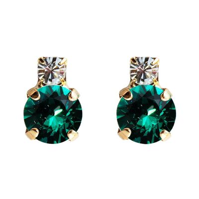 Earrings of two crystals, 8mm crystal - gold - emerald