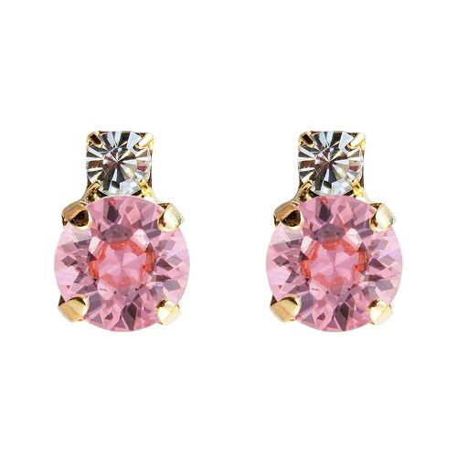 Earrings of two crystals, 8mm crystal - gold - Light Rose