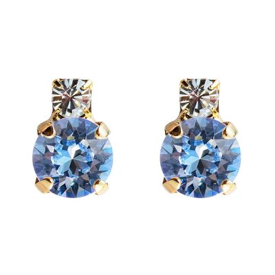 Earrings of two crystals, 8mm crystal - gold - Light Saphire