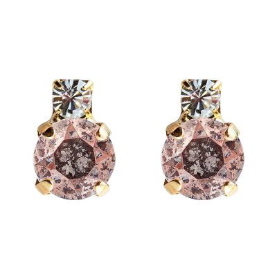 Earrings of two crystals, 8mm crystal - gold - Rose Patina