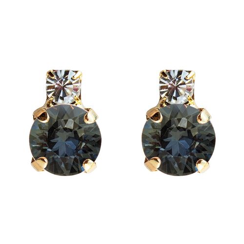Earrings of two crystals, 8mm crystal - gold - Black Diamond