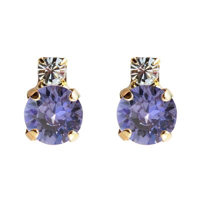 Earrings of two crystals, 8mm crystal - gold - tanzanite