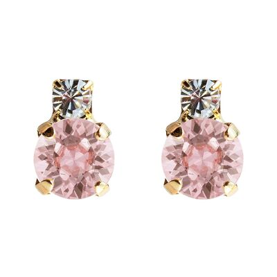 Boucles d'oreilles deux cristaux, cristal 8mm - or - rose vintage