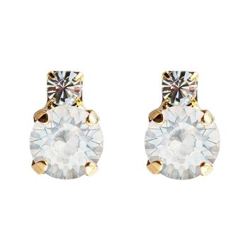 Boucles d'oreilles deux cristaux, cristal 8mm - or - Opale blanche 1