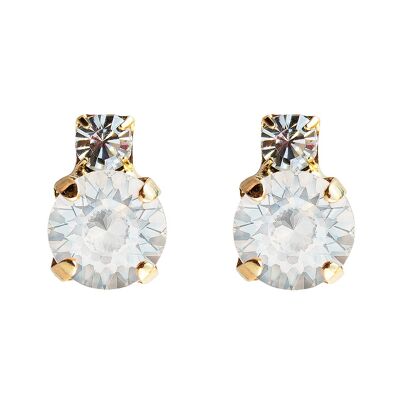 Earrings of two crystals, 8mm crystal - gold - White Opal