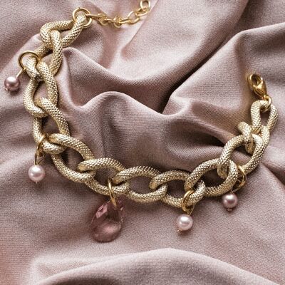 Vendita di braccialetti di perle e cristalli - 220 / Oro / Rosa chiaro