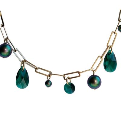 Handkette mit Kristalltröpfchen und Perlen - Smaragd