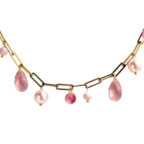 Hand chain with crystal droplets and pearls - Light Rose