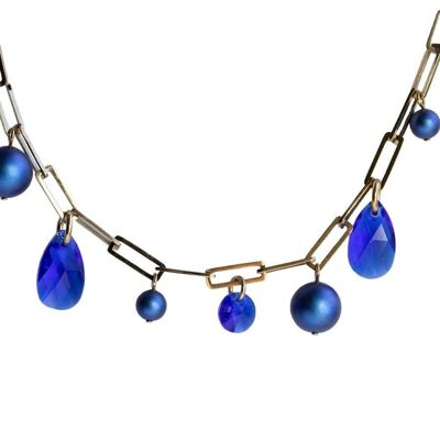 Hand chain with crystal droplets and pearls - Majestic Blue