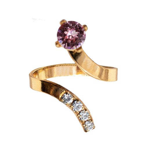 One crystal ring, round 5mm - gold - antique pink