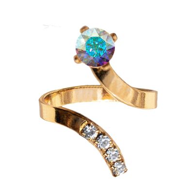 One crystal ring, round 5mm - gold - aurore borale