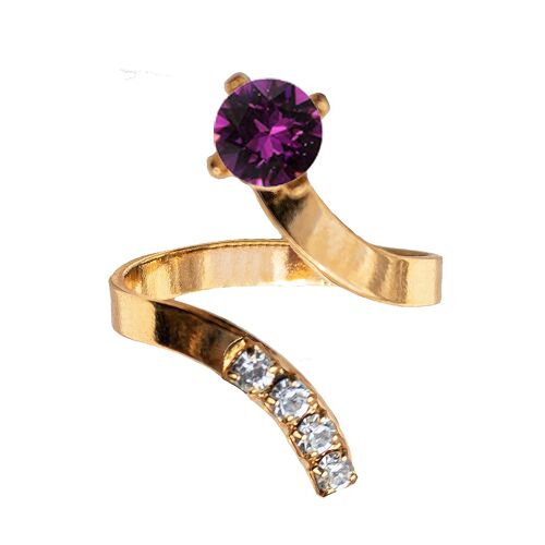 One crystal ring, round 5mm - gold - amethyst