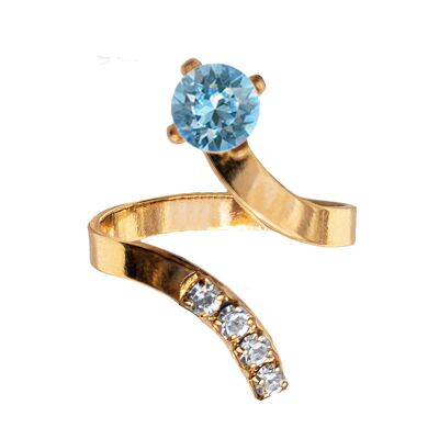 One crystal ring, round 5mm - gold - Aquamarine