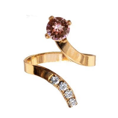 Un anello di cristallo, tondo 5mm - oro - rosa cipria