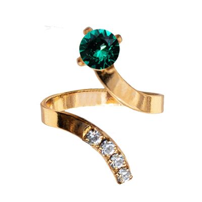 One crystal ring, round 5mm - gold - emerald