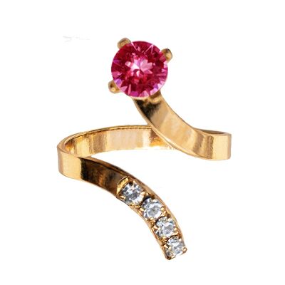 One crystal ring, round 5mm - gold - fuchsia