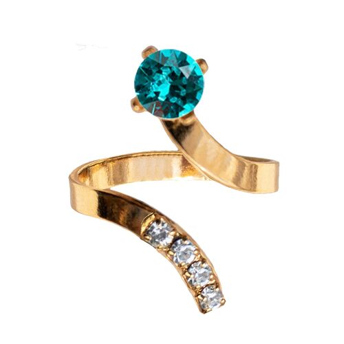 One crystal ring, round 5mm - gold - indicolite