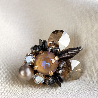 Insect brooch little flies, crystals and pearls - end