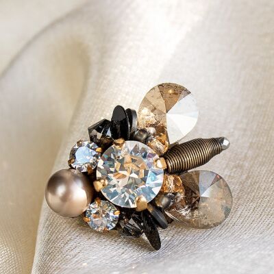 Broche insecte petites mouches, cristaux et perles - Golden Light