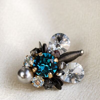 Broche insecto moscas, cristales y perlas - Indicolite