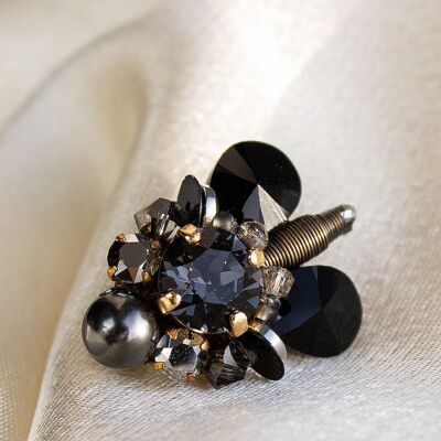 Insect brooch little flies, crystals and pearls - Silvernight