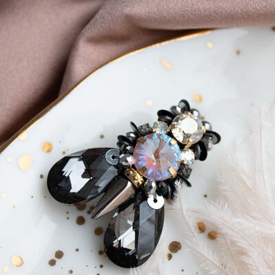 Insect brooch big fly, crystals and pearls - Burgundy Delite