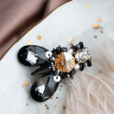 Insect brooch big fly, crystals and pearls - Golden Shadow