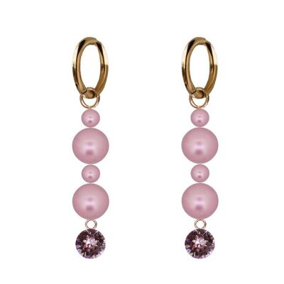 Pendientes colgantes de cristal y perlas - oro - rosa rubor / rosa polvoriento