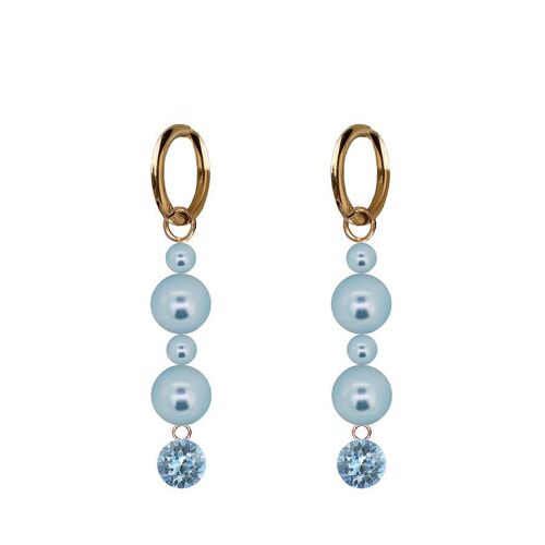 Hanging crystal and pearl earrings - gold - Aquamarine / Light Blue