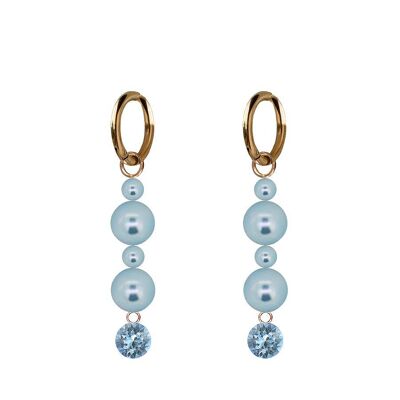 Boucles d'oreilles pendantes cristal et perle - or - Aigue-marine / Bleu clair