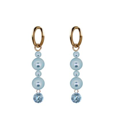 Hanging crystal and pearl earrings - gold - Aquamarine / Light Blue