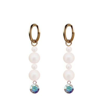 Pendientes humildes de cristales y perlas - oro - aurore boreeal / pearlesent