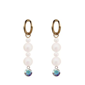 Boucles d'oreilles humbles cristaux et perles - or - aurore boreeal / pearlesent 1