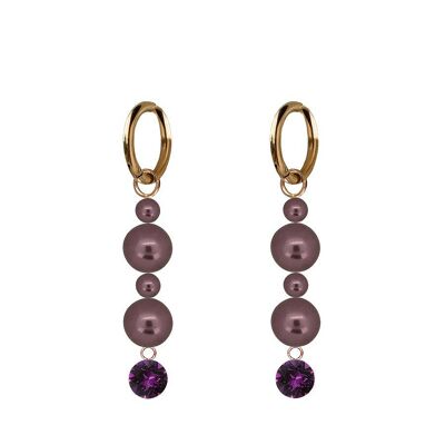 Hanging crystal and pearl earrings - gold - amethyst / burgundy