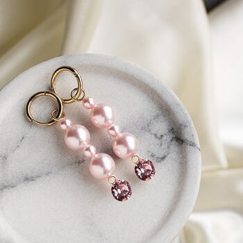 Boucles d'oreilles pendantes cristal et perle - or - améthyste / bordeaux 3