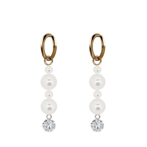 Hanging crystals and pearl earrings - gold - crystal / white