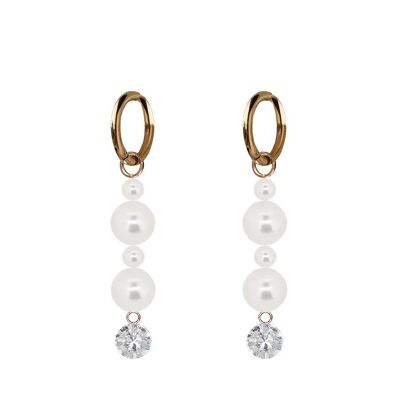 Boucles d'oreilles pendantes cristaux et perles - or - cristal / blanc