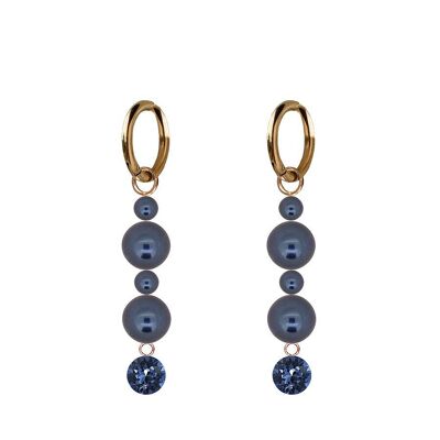 Pendientes colgantes de cristal y perlas - oro - Montana / Night Blue