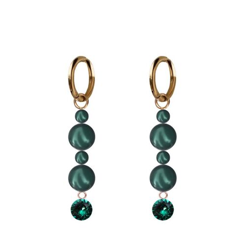 Hanging crystal and pearl earrings - gold - emerald / tahitian