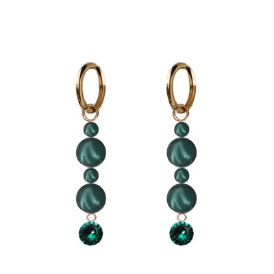 Pendientes colgantes de cristal y perlas - oro - esmeralda / tahitiana