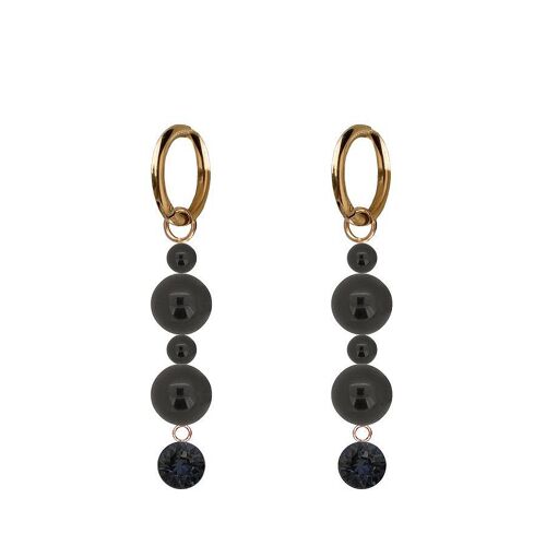 Hanging crystals and pearl earrings - gold - graphite / mystic black
