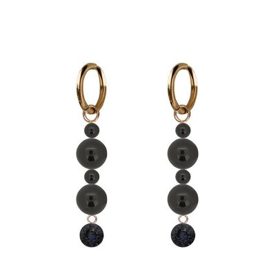 Boucles d'oreilles pendantes cristaux et perles - or - graphite / noir mystique