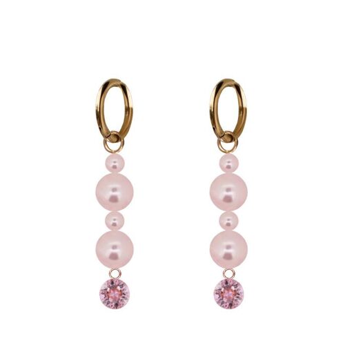 Hanging crystal and pearl earrings - gold - Light Rose / Rosaline
