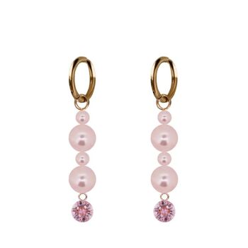 Boucles d'oreilles pendantes cristaux et perles - doré - Light Rose / Rosaline 1